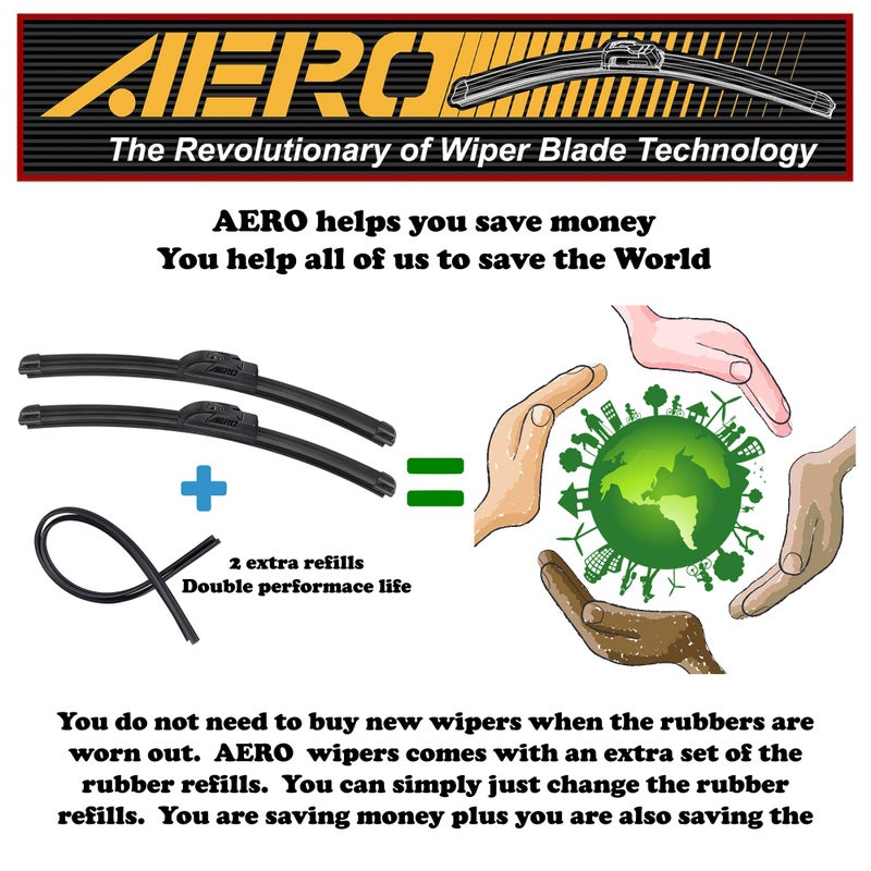 AERO Voyager 26" + 22" Premium All-Season OEM Quality Windshield Wiper Blades with Extra Rubber Refill + 1 Year Warranty (Set of 2) - Image 2